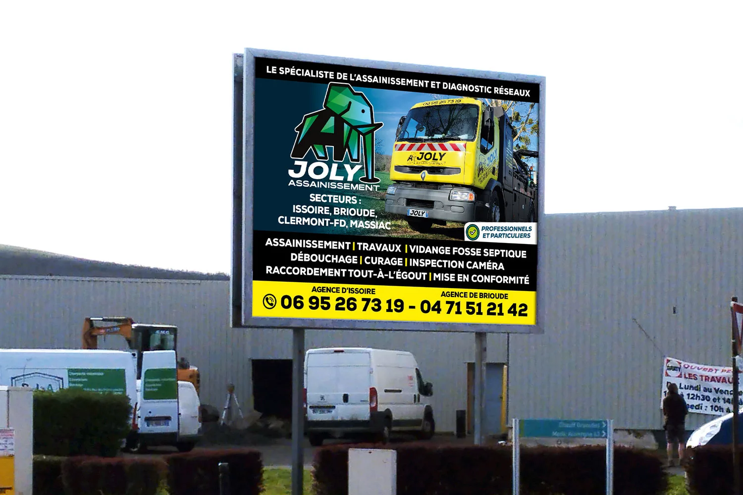 Création et pose de l'affiche 4x3 de Joly Assainissement - Route à Issoire