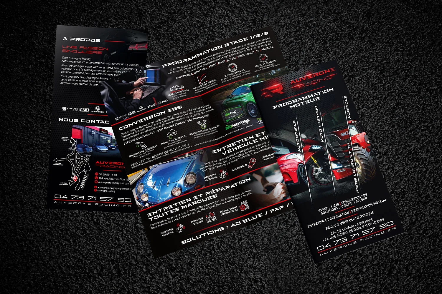 Création du dépliant commercial d'Auvergne Racing - Reprogrammation moteur en Auvergne