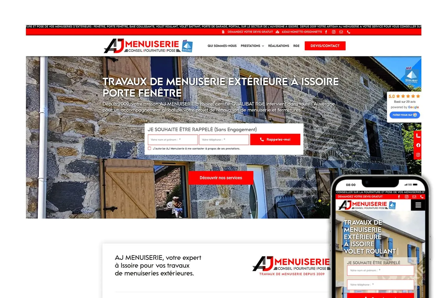 Création du site web d'AJ Menuiserie - Creartwork Communication à Issoire