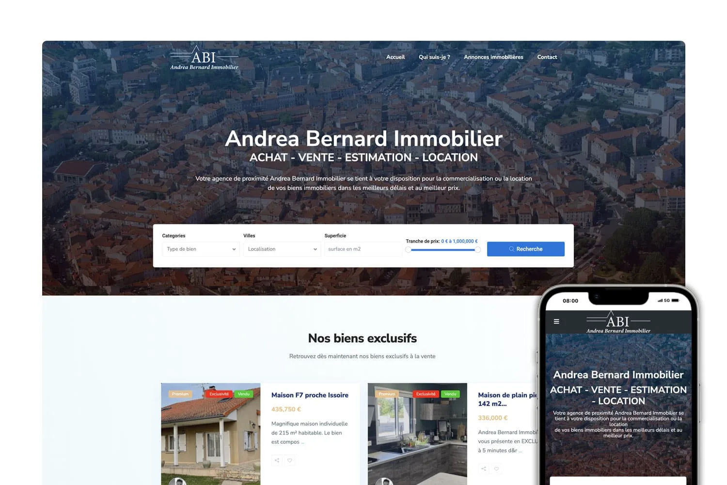 Création du site internet d'Andrea Bernard Immobilier - Site web responsive