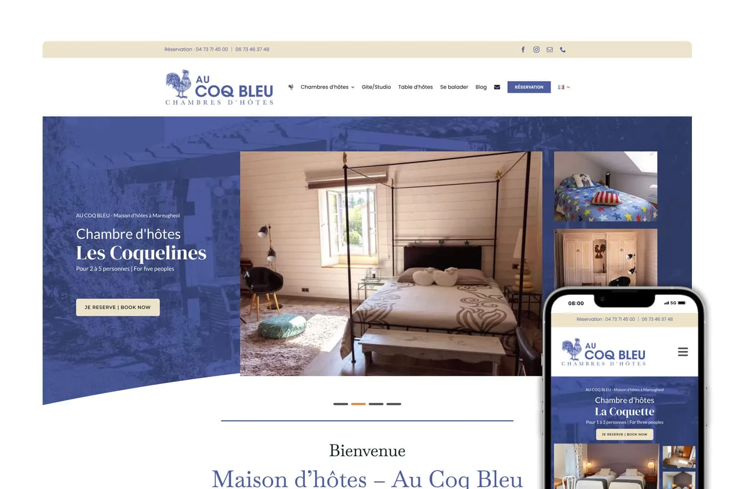 Création du site internet d'Au Coq Bleu - Gites en Auvergne