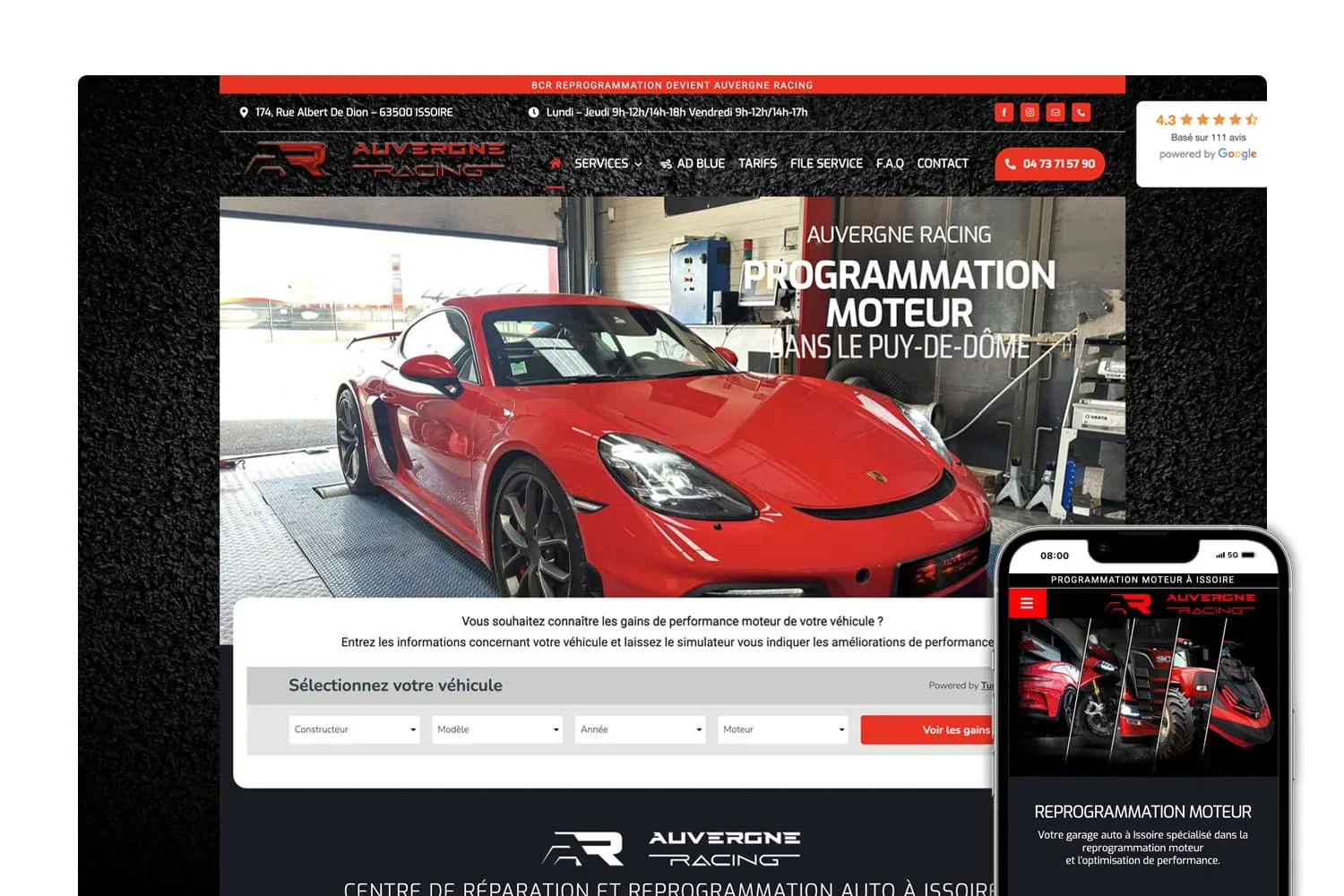 Création du site internet d'Auvergne Racing - Spécialiste en reprogrammation véhicules