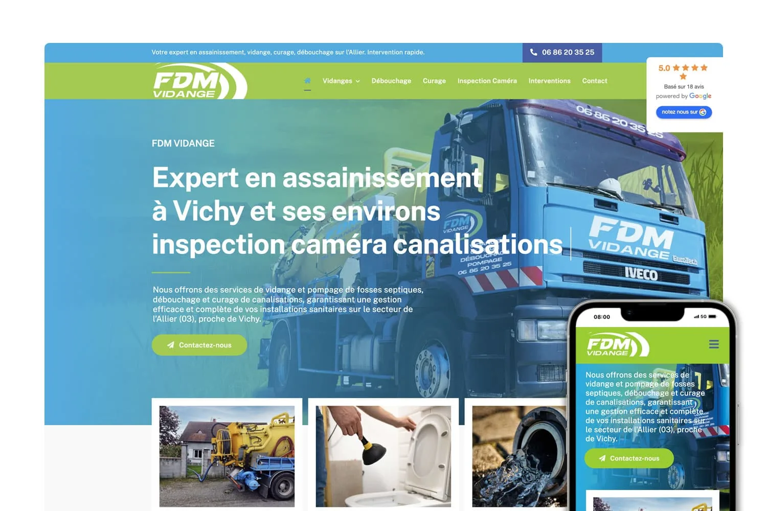 Création du site internet de FDM Vidange - Assainissement dans l'Allier