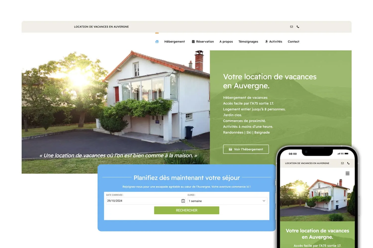 Création du site internet de réservation de Kifadonfe - Hébergement de location de vacances en Auvergne