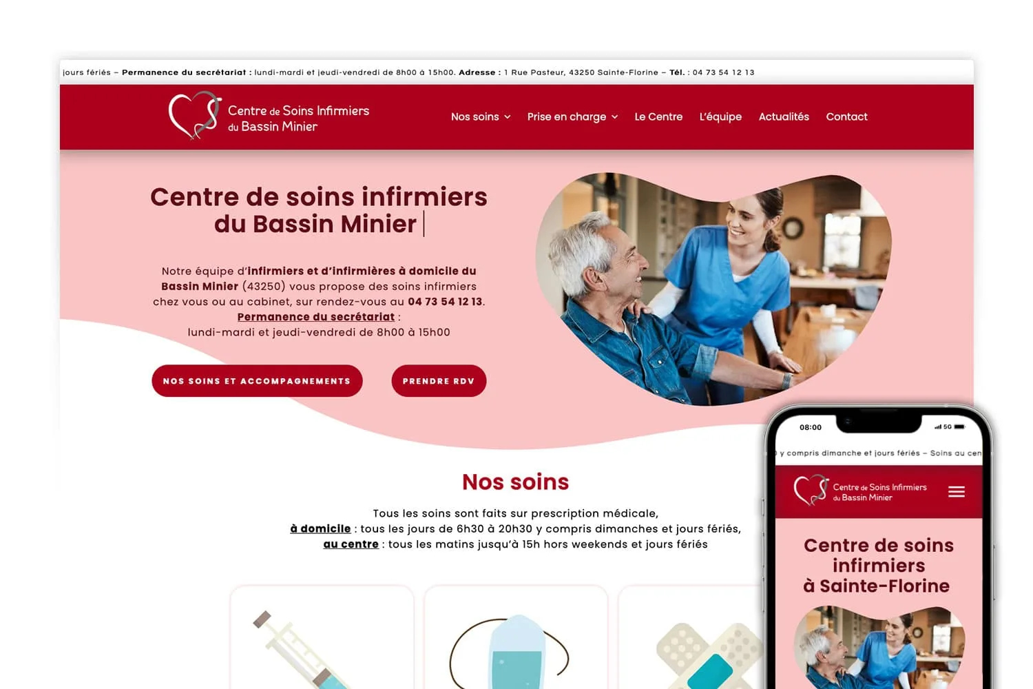 Création d’un site one page pour le centre de soins infirmiers de Sainte-Florine