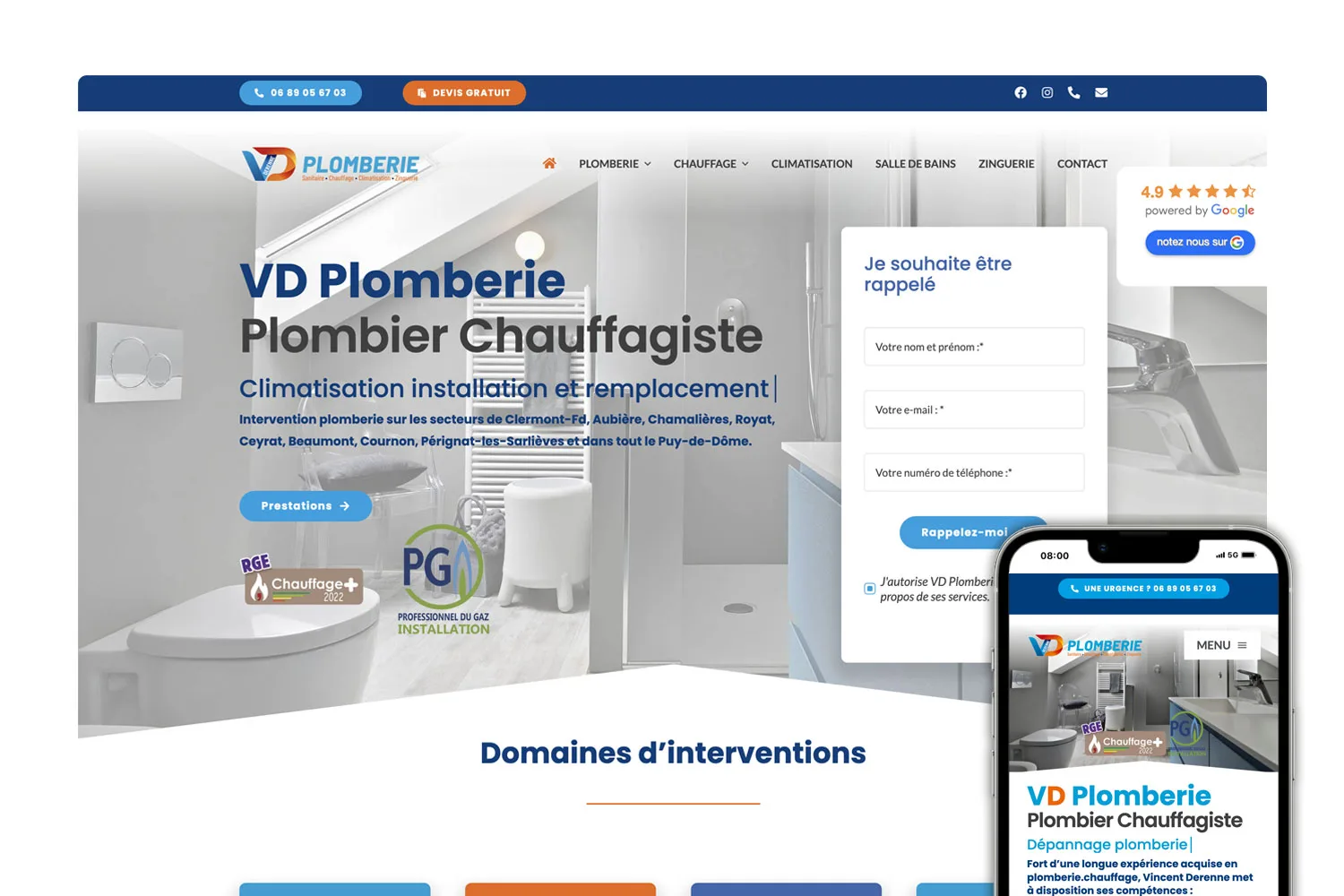 Création du site internet de VD Plomberie - Plombier Chauffagiste