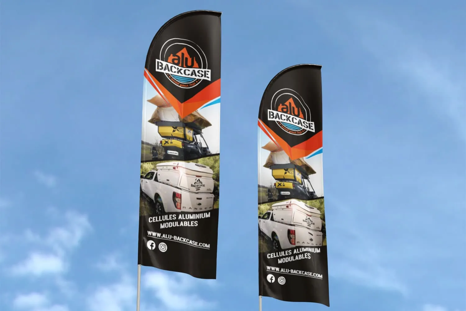 Création et impression de windflag pour Alubackcase - Creartwork Communication
